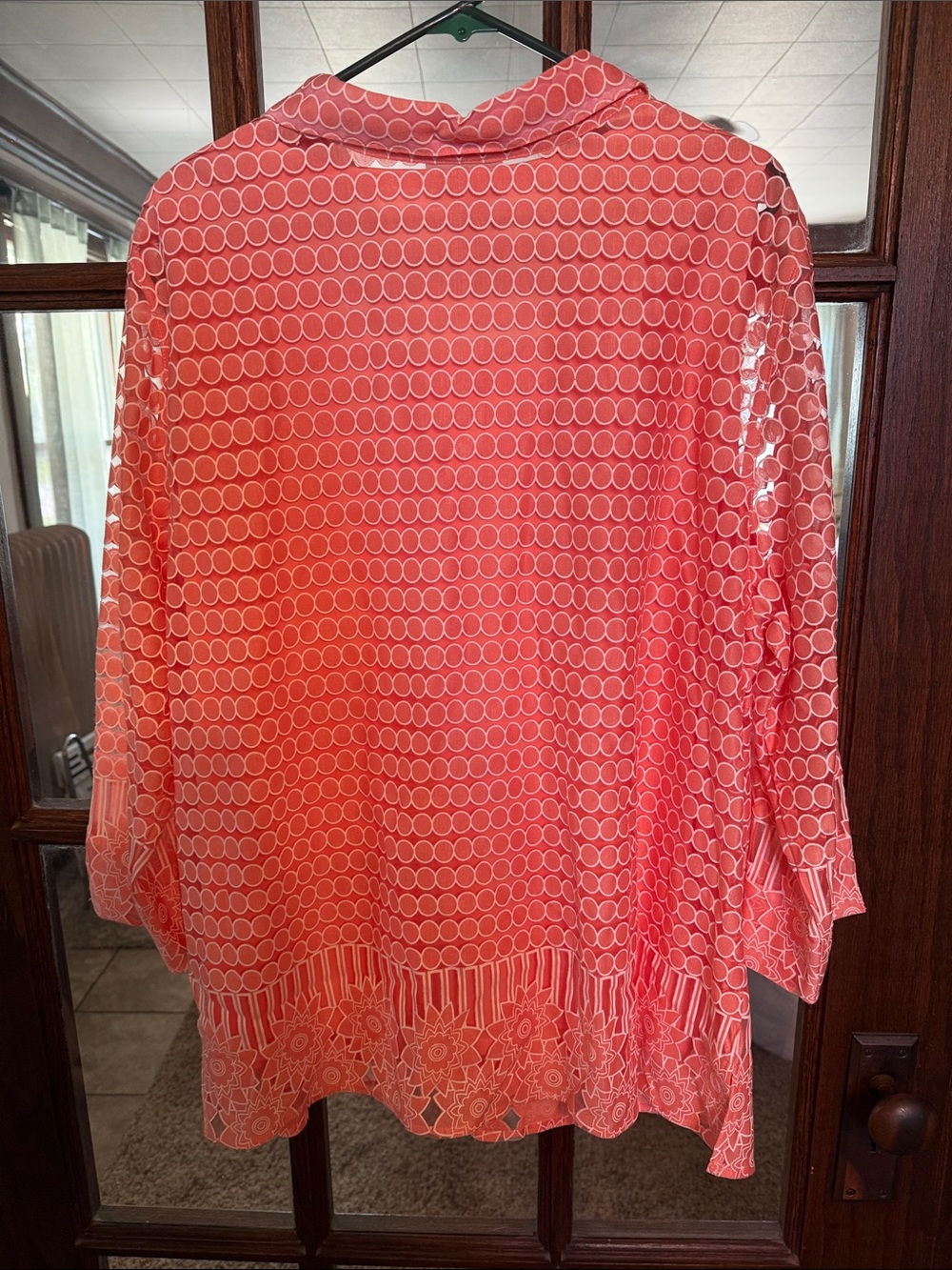 Alfred Dunner Woman 2X Coral Pink Lace Button Up Blouse Set with Necklace - Picture 6 of 6